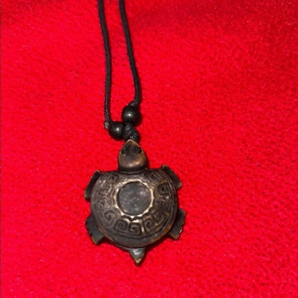Turtle Pendant Necklace with Black Cord